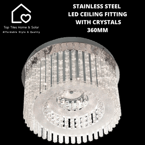 Stainless Steel LED Ceiling Fitting with Crystals - 360mm
