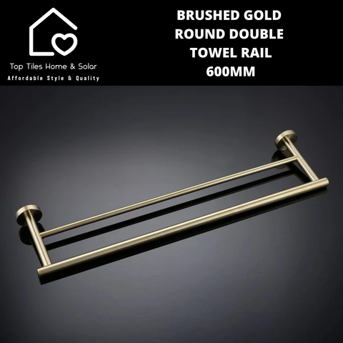 Brushed Gold Round Double Towel Rail - 600mm