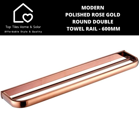 Modern Polished Rose Gold Round Double Towel Rail - 600mm