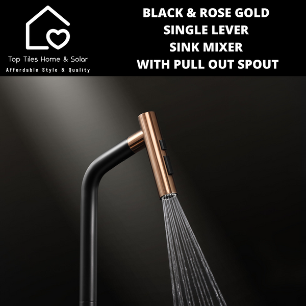 Black & Rose Gold Single Lever Sink Mixer With Pull Out Spout