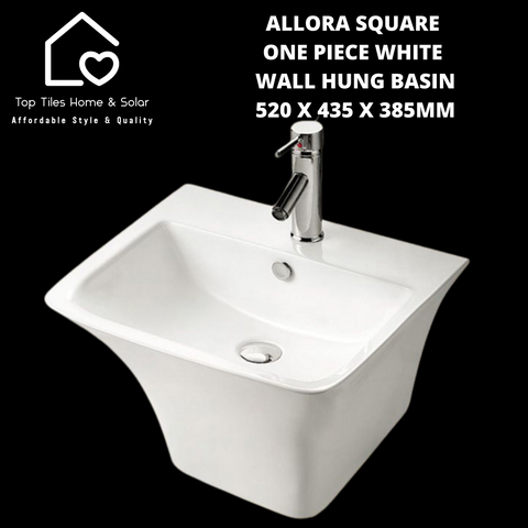 Allora Curved One Piece White Wall Hung Basin - 530 x 440 x 360mm