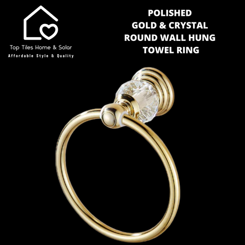 Polished Gold & Crystal Round Wall Hung Towel Ring