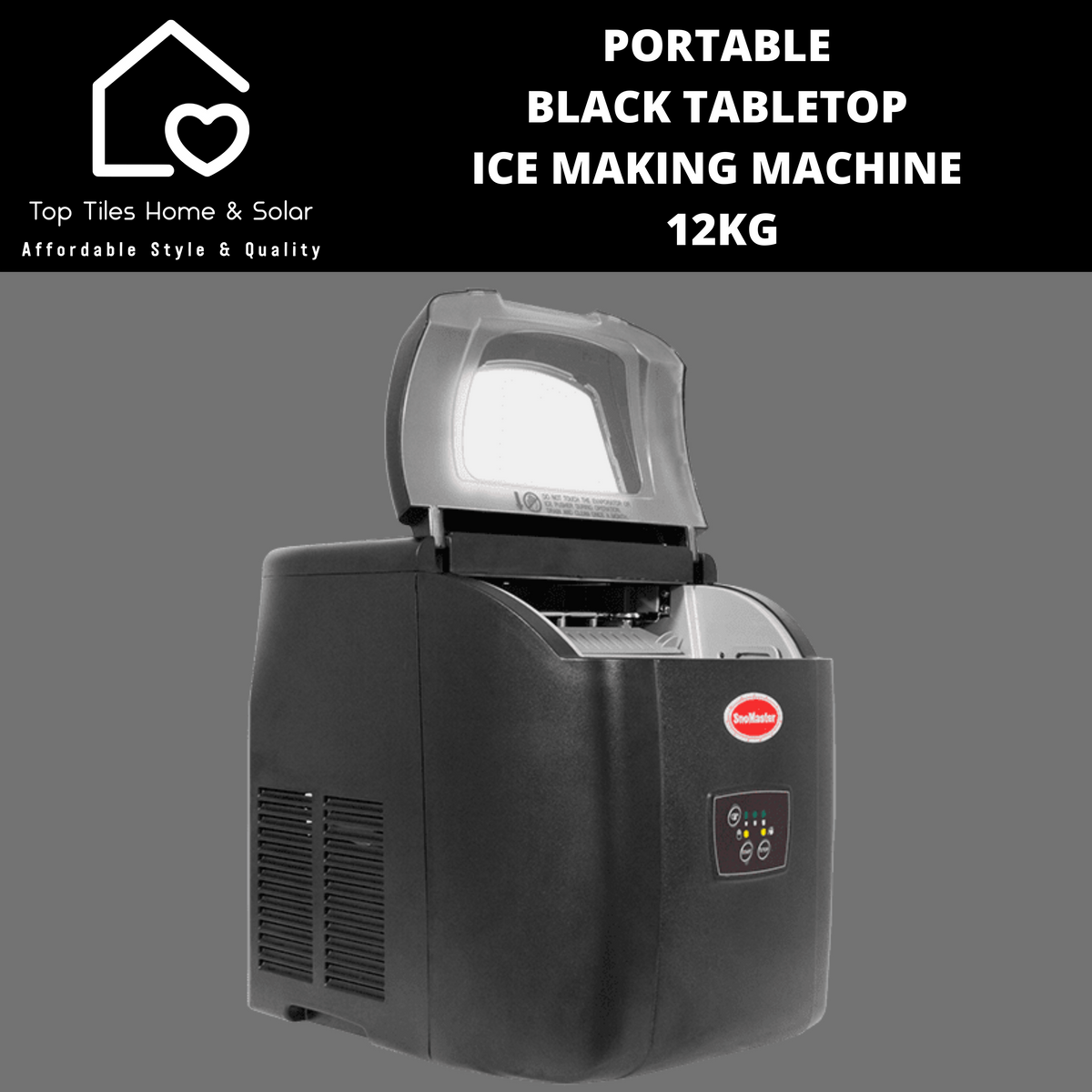 Portable Black Tabletop Ice Making Machine 12kg Top Tiles Home & Solar