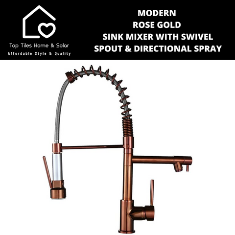 Modern Rose Gold Sink Mixer with Swivel Spout & Directional Spray
