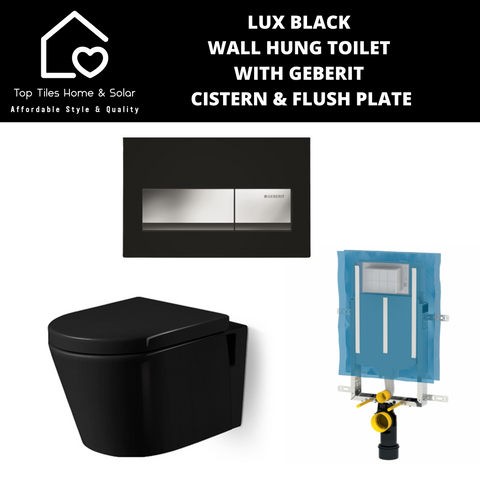 Lux Black Wall Hung Toilet With Geberit Cistern & Flush Plate
