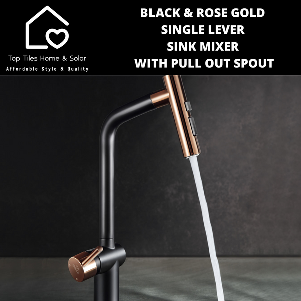 Black & Rose Gold Single Lever Sink Mixer With Pull Out Spout