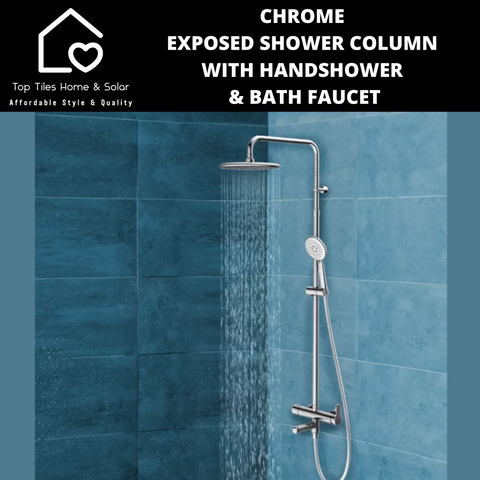 Chrome Exposed Shower Column With Handshower & Bath Faucet