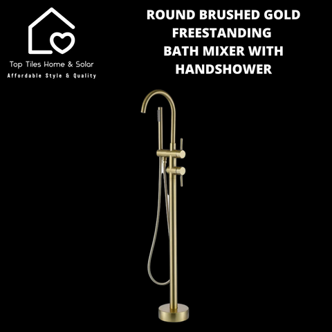 Round Brushed Gold Freestanding Bath Mixer With Handshower