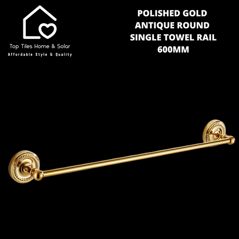 Polished Gold Antique Round Single Towel Rail - 600mm