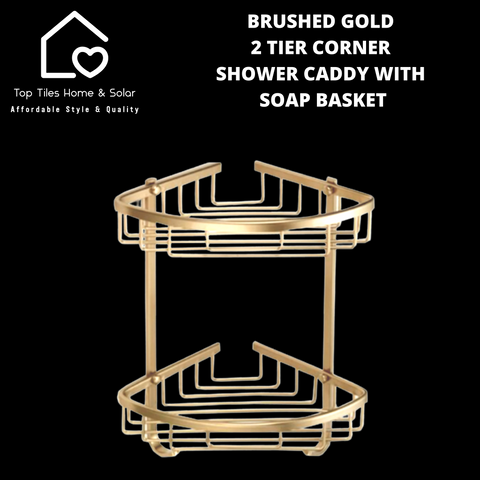 Brushed Gold 2 Tier Corner Shower Caddy With Soap Basket