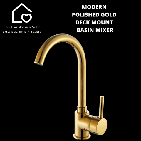 Modern Polished Gold Deck Mount Basin Mixer
