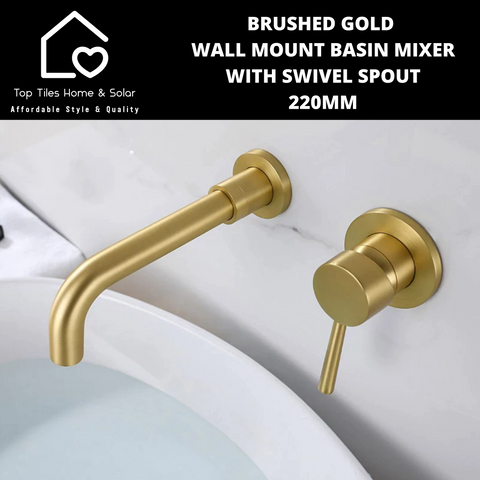 Brushed Gold Wall Mount Basin Mixer With Swivel Spout - 200mm