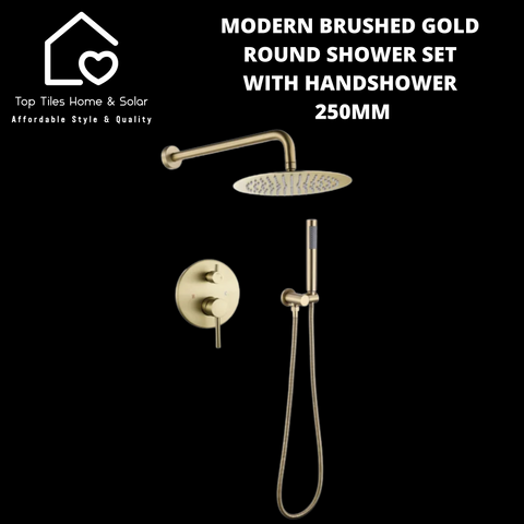 Modern Brushed Gold Round Shower Set - With Handshower 250mm