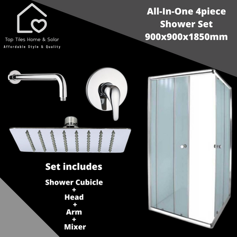 All-In-One 4Piece Chrome Shower Combo - 900x900x1850mm