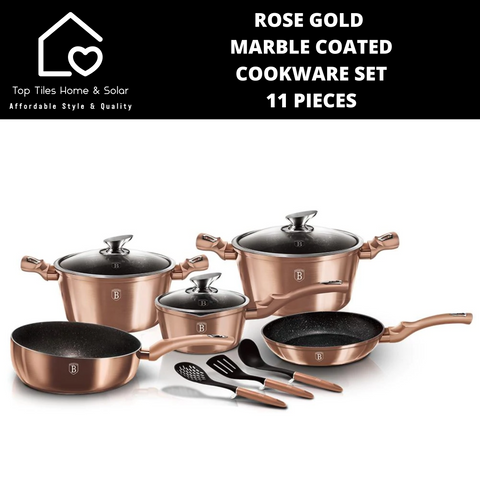 Rose Gold Marble Coated Cookware Set - 11 Pieces