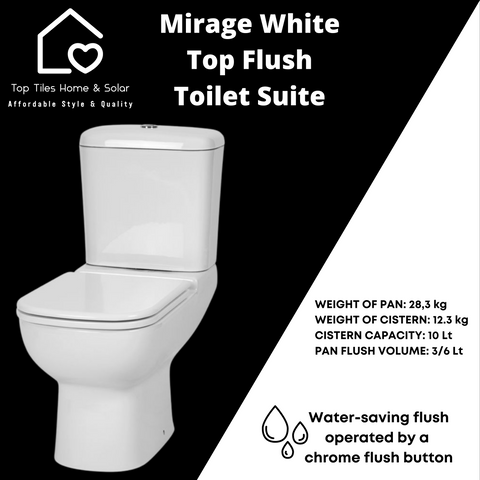 Mirage White Dual Top Flush Toilet Suite