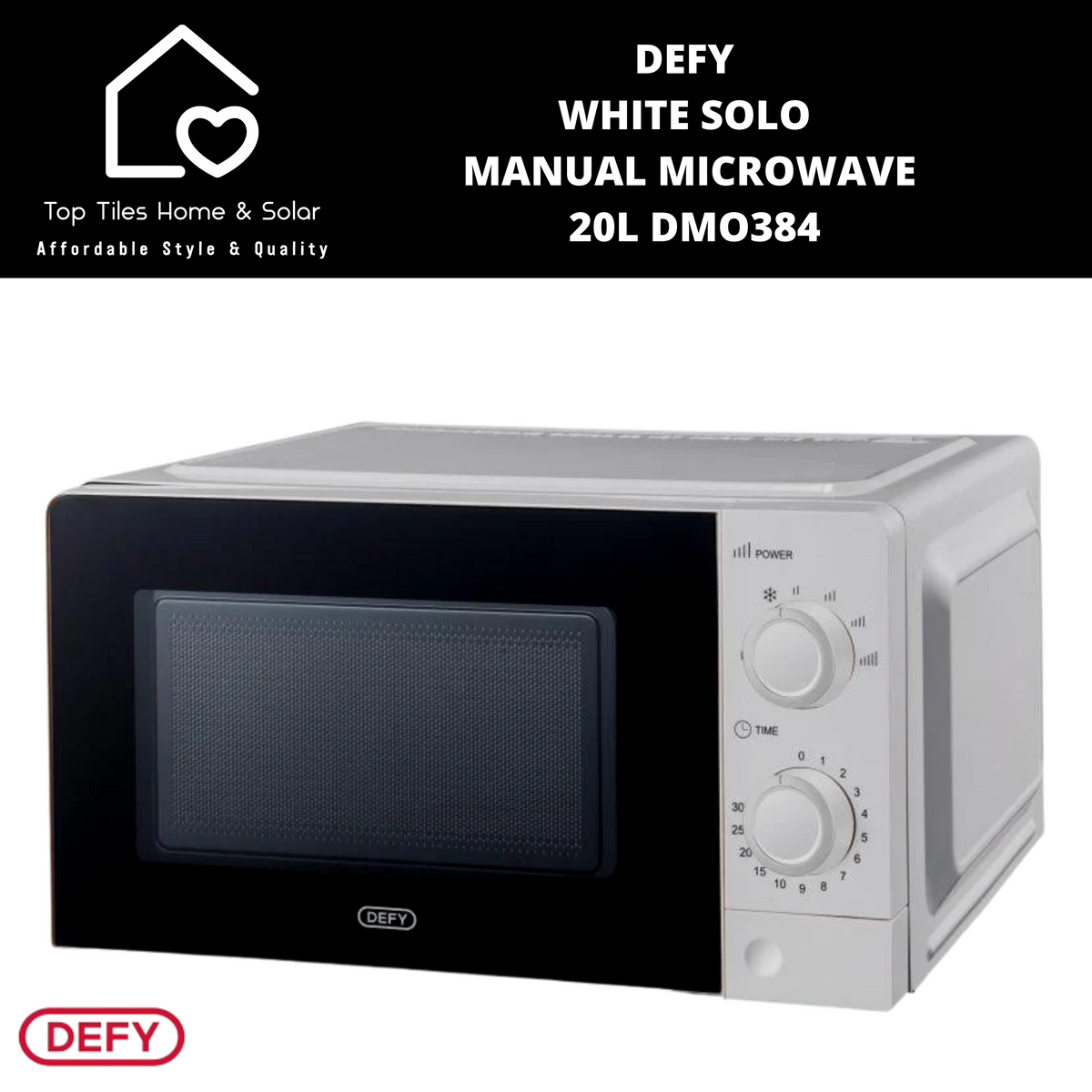 Defy White Solo Manual Microwave 20L DMO384 Top Tiles Home & Solar