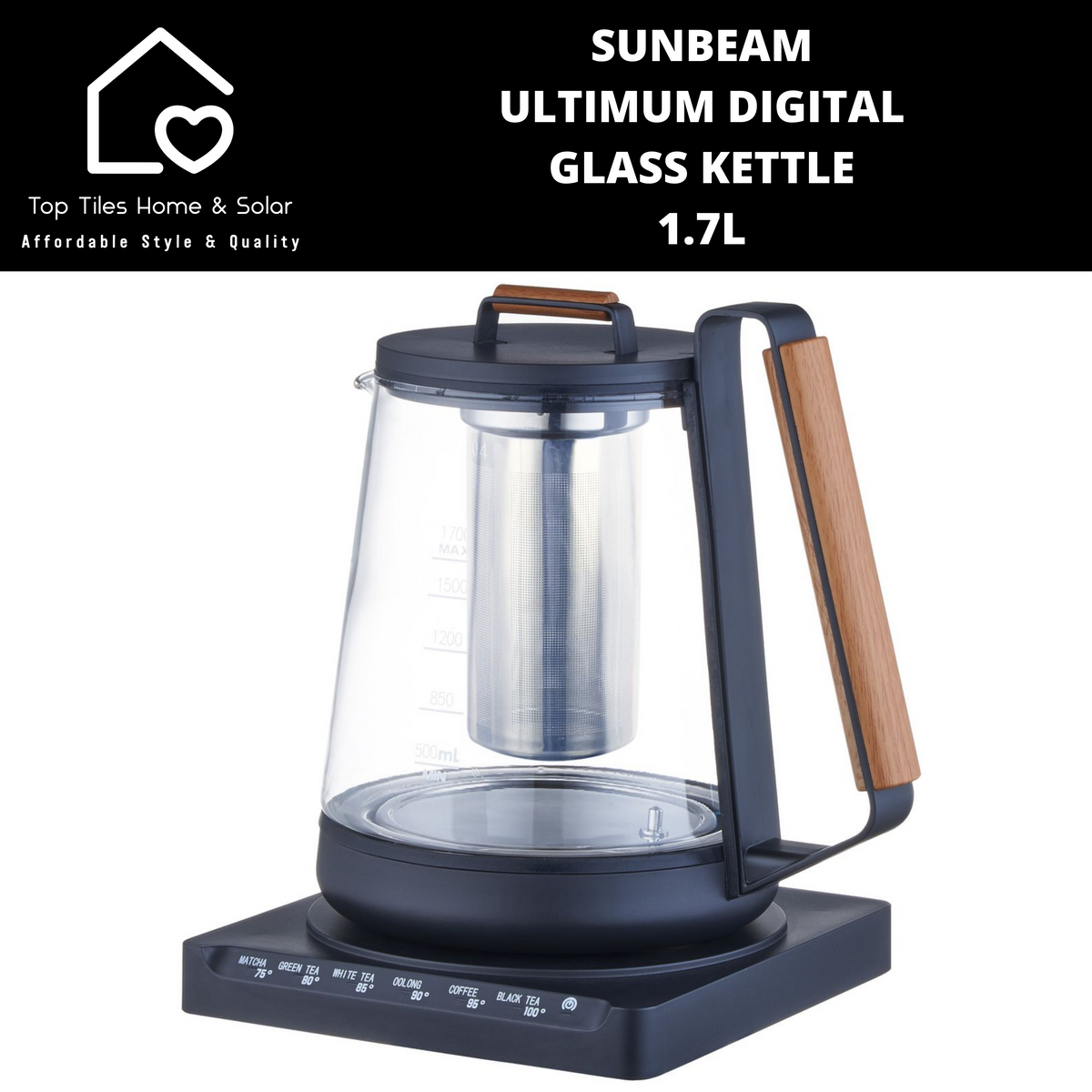 Sunbeam Ultimum Digital Glass Kettle 1.7L Top Tiles Home & Solar