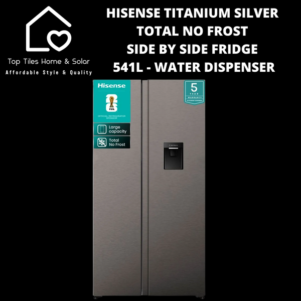 Hisense Titanium Silver Total No Frost Side by Side Fridge - 541L Water Dispenser