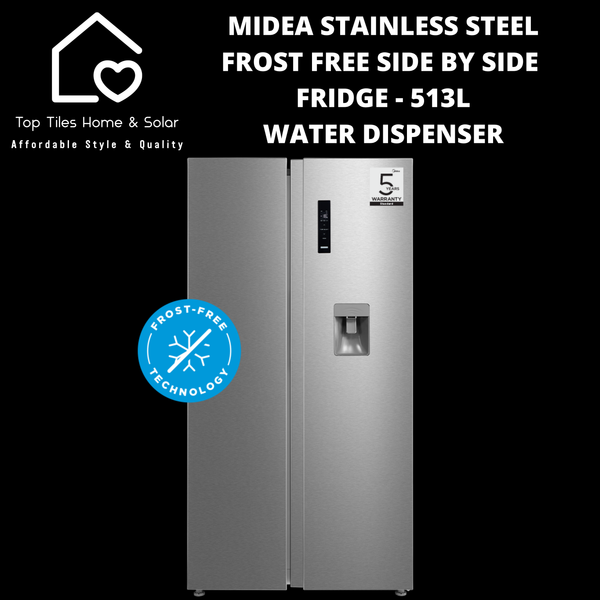 Midea Stainless Steel Inverter Side by Side Fridge - 513L Water Dispenser