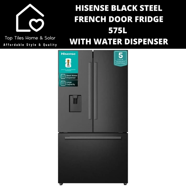 Hisense Black Steel French Door Fridge  - 575L With Water Dispenser