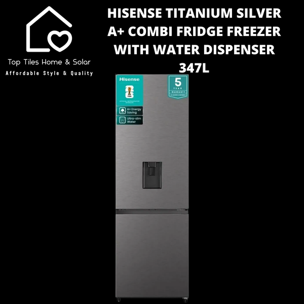 Hisense Titanium Silver A+ Combi Fridge with Water Dispenser - 347L