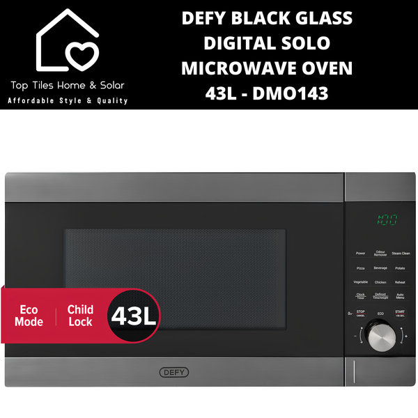 Defy Black Glass Digital Solo Microwave Oven - 43L DMO143