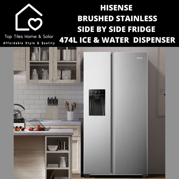 Hisense Brushed Stainless Fridge  - 474L Water & Ice Dispenser