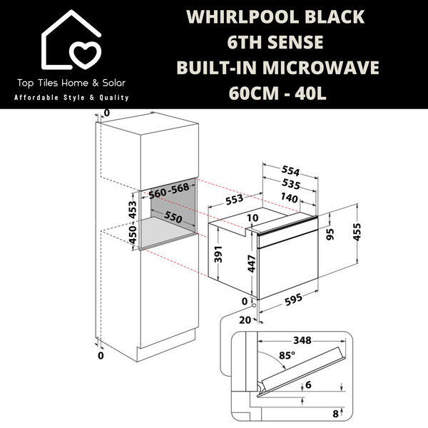 Whirlpool Black 6th Sense Built-in Microwave - 60cm - 40L