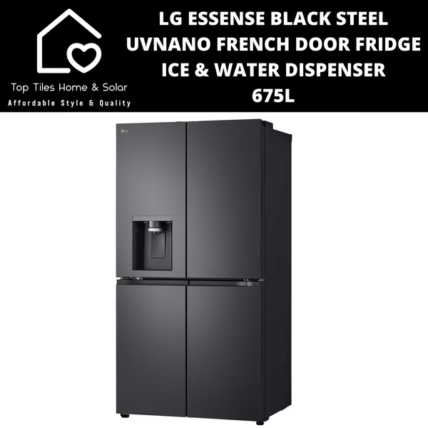 LG Essense Black Steel UVNano French Door Fridge - 675L Ice & Water Dispenser