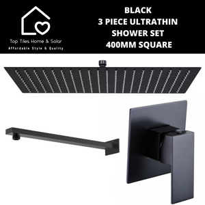 Black 3 Piece Ultrathin Shower Set - 400mm Square