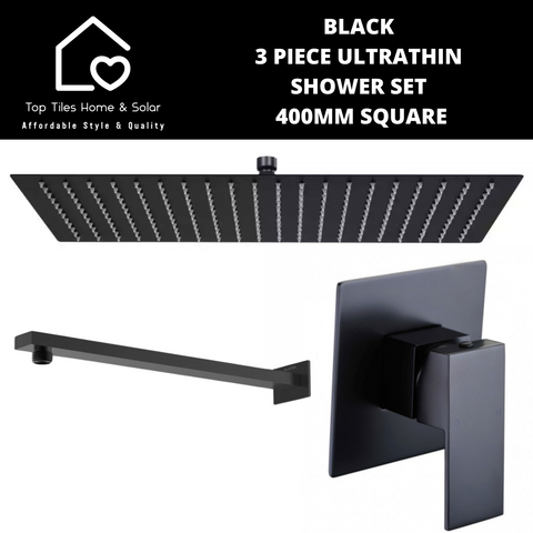 Black 3 Piece Ultrathin Shower Set - 400mm Square