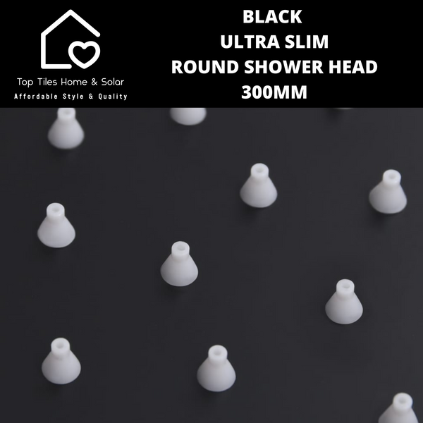 Black Ultra Slim Round Shower Head - 300mm