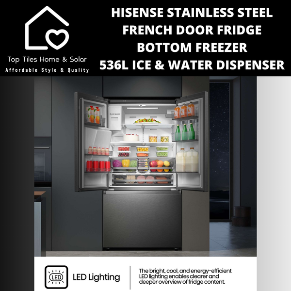 Hisense Stainless Steel French Door Fridge  - 536L Ice & Water Dispenser