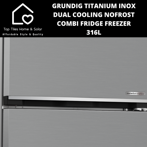 Grundig Titanium Inox Dual Cooling NoFrost Combi Fridge Freezer - 316L