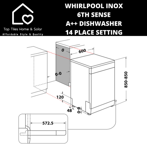 Whirlpool Inox 6th Sense A++ Dishwasher - 14 Place Setting