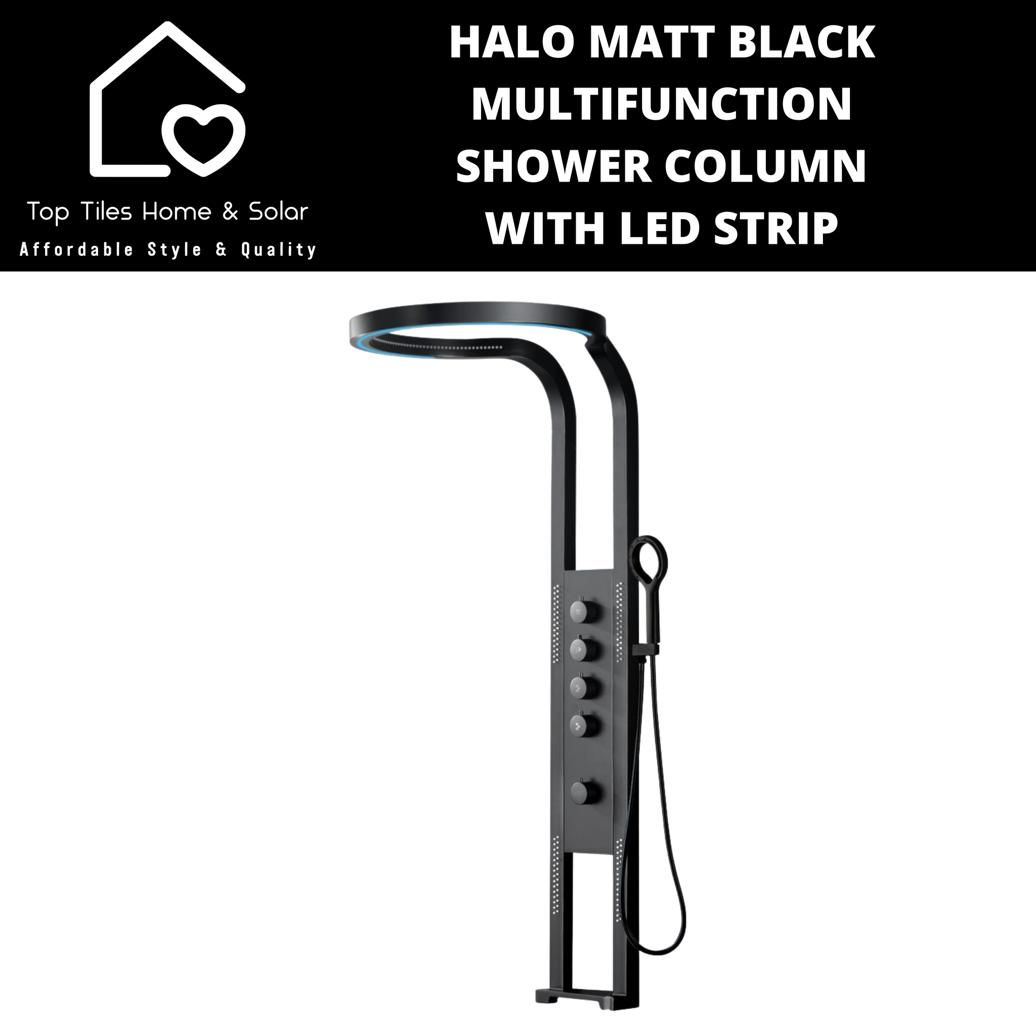 Halo Matt Black Multifunction Shower Column with Led Strip