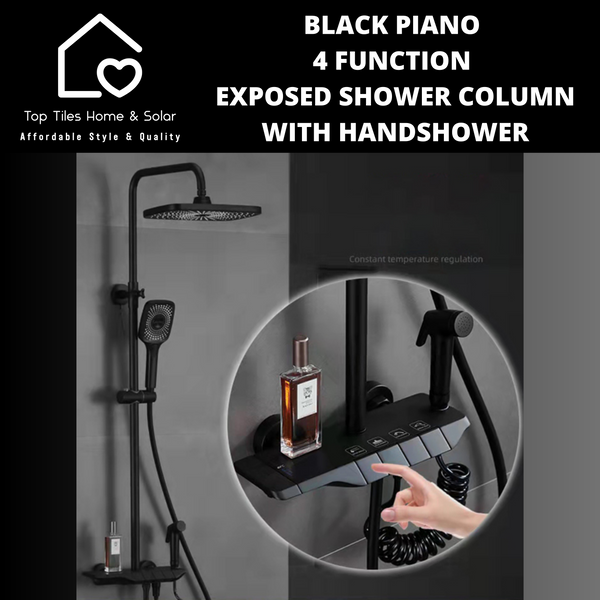 Black Piano 4 Function Exposed Shower Column With Handshower