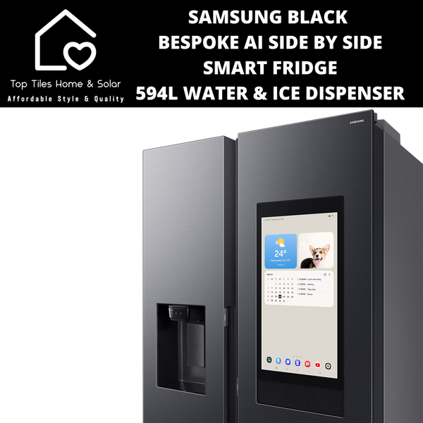 Samsung Black Bespoke AI Side by Side Smart Fridge - 594L Water & Ice Dispenser