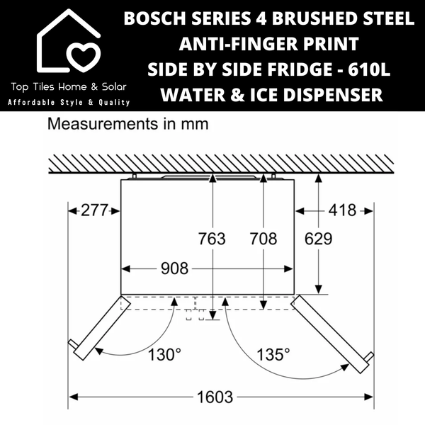 Bosch Series 4 - Anti-Finger Print Brushed Steel Side by Side Fridge - 610L Water & Ice Dispenser