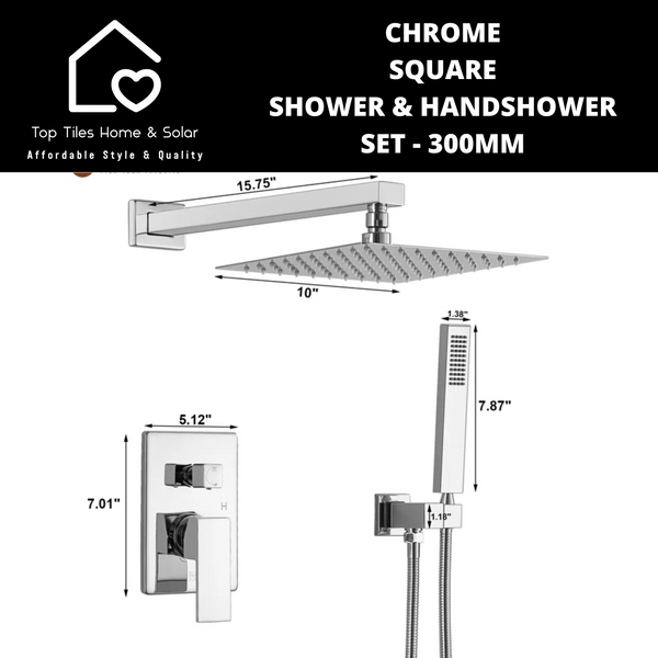 Chrome Square Shower & Handshower Set - 300mm