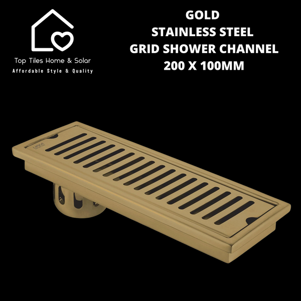 Gold Stainless Steel Grid Shower Channel - 200 x 100mm