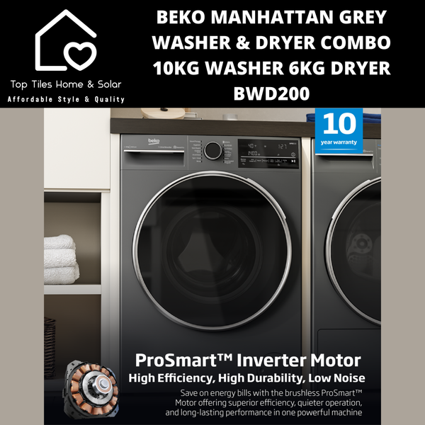 Beko Manhattan Grey Washer & Dryer Combo -  10kg Washer 6kg Dryer BWD200