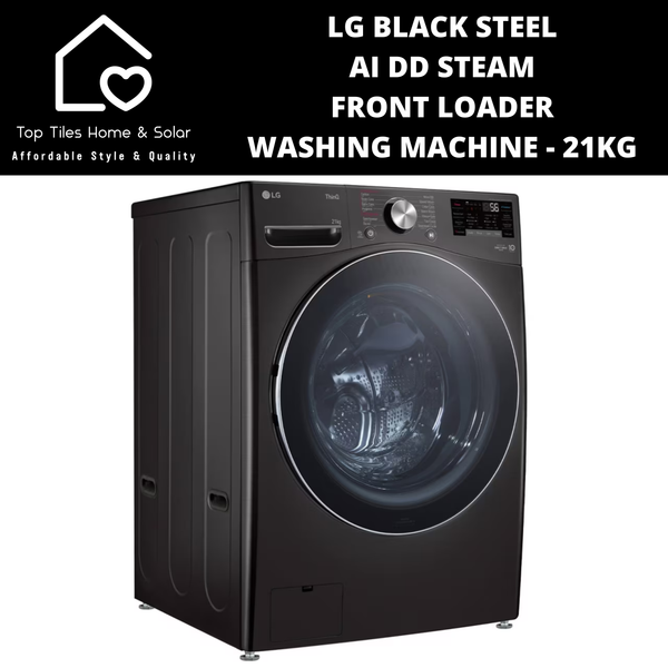 LG Black Steel AI DD Steam Front Loader Washing Machine - 21kg