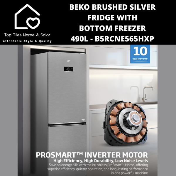 Beko Brushed Silver Fridge with Bottom Freezer - 490L B5RCNE565HXP