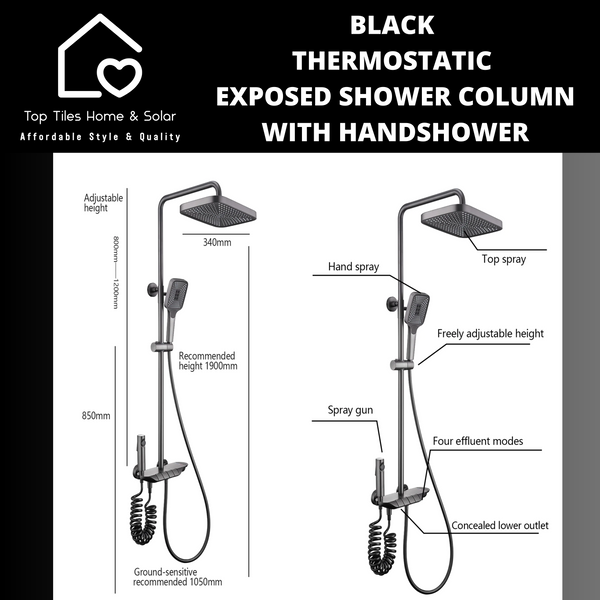 Black Thermostatic Exposed Shower Column With Handshower