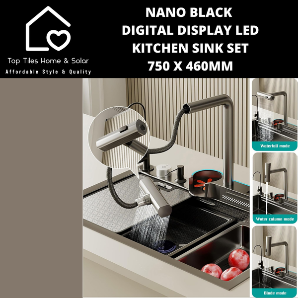 Nano Black Digital Display LED Kitchen Sink Set - 750 x 460mm