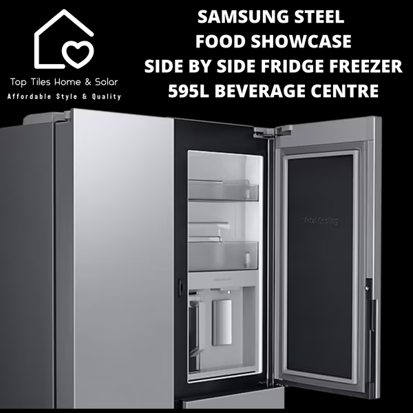 Samsung Steel Food Showcase Side by Side Fridge Freezer - 595L Beverage Centre
