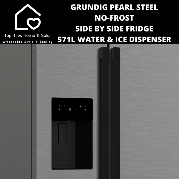 Grundig Pearl Steel No-Frost Side by Side Fridge - 571L Water & Ice Dispenser