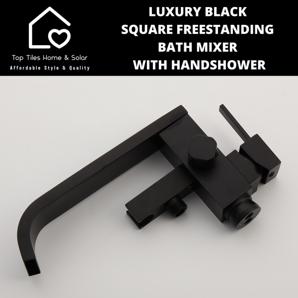 Luxury Black Square Freestanding Bath Mixer With Handshower